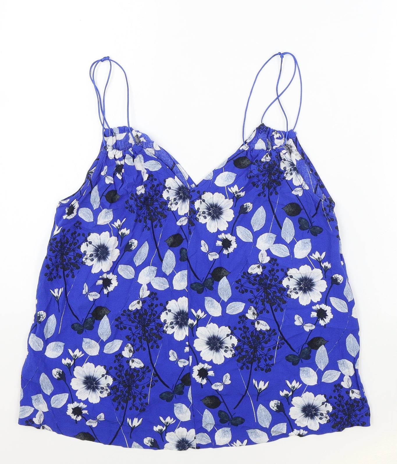 MNG Womens Blue Floral Viscose Camisole Tank Size S V-Neck
