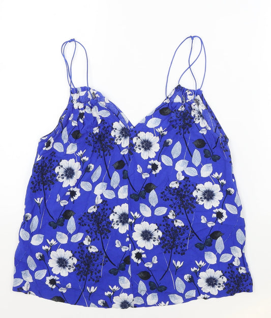 MNG Womens Blue Floral Viscose Camisole Tank Size S V-Neck