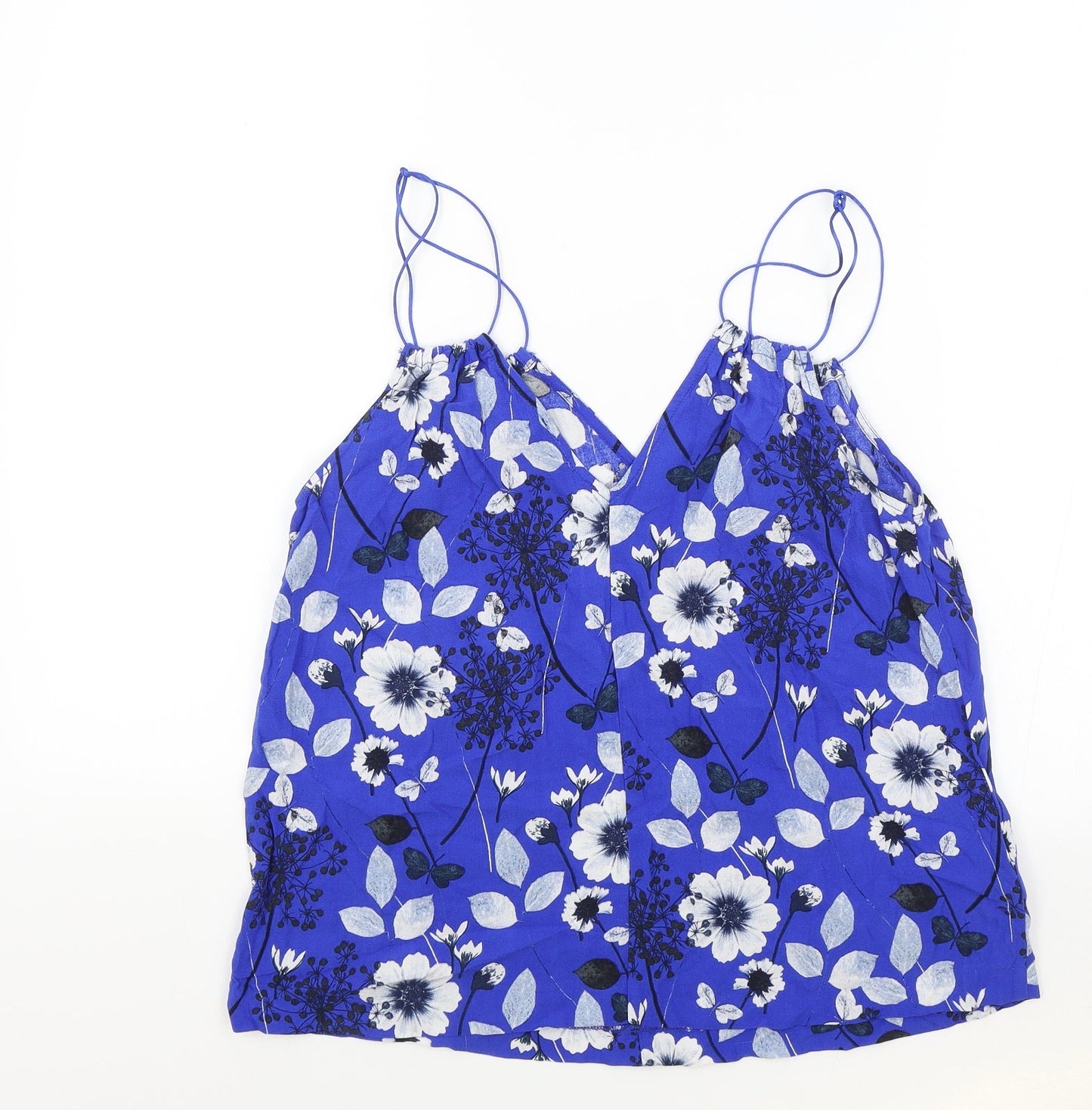 MNG Womens Blue Floral Viscose Camisole Tank Size S V-Neck
