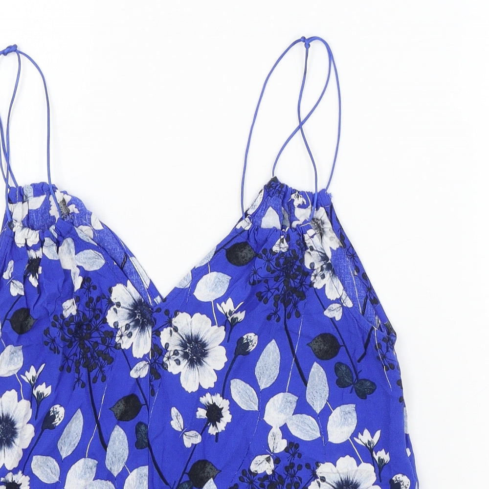 MNG Womens Blue Floral Viscose Camisole Tank Size S V-Neck