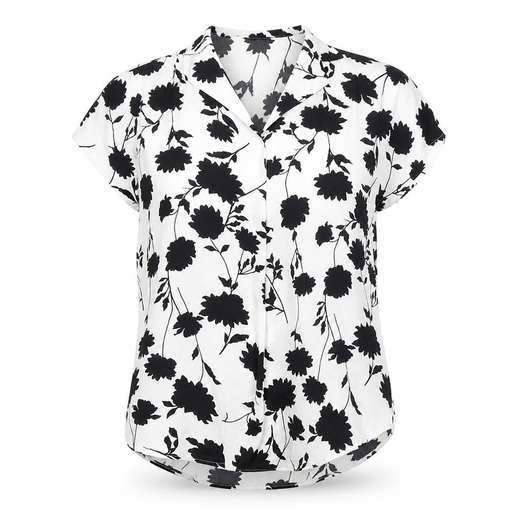 Marks & Spencer Womens White Floral Polyester Basic Blouse Size 8 V-Neck