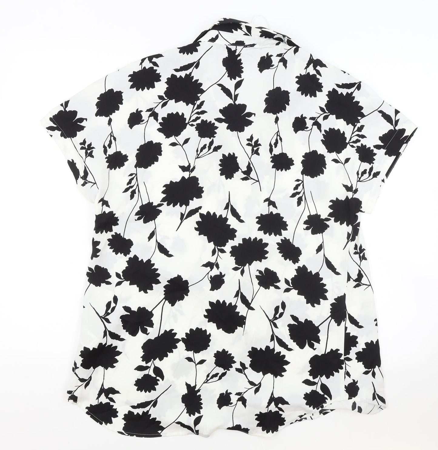 Marks and Spencer Womens White Floral Polyester Basic Blouse Size 8 V-Neck