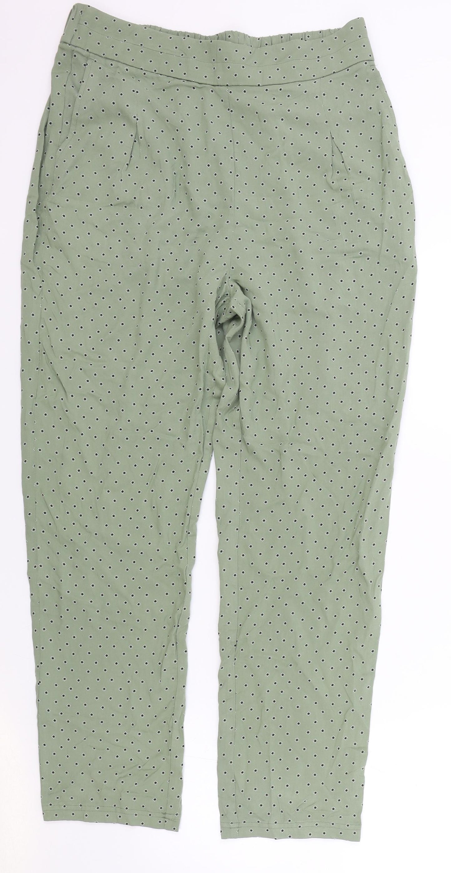 Marks and Spencer Womens Green Geometric Viscose Bloomer Trousers Size 12 L28 in Regular