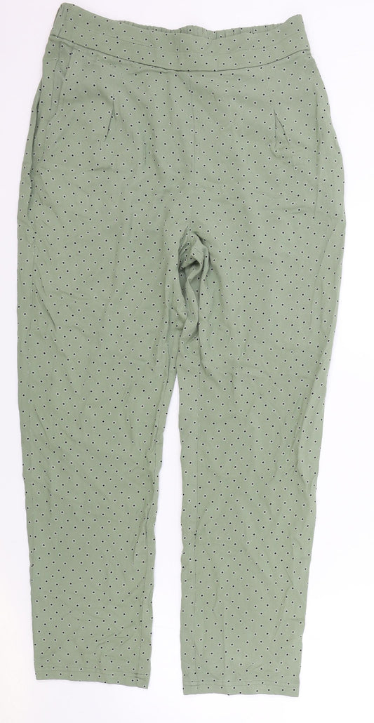 Marks and Spencer Womens Green Geometric Viscose Bloomer Trousers Size 12 L28 in Regular