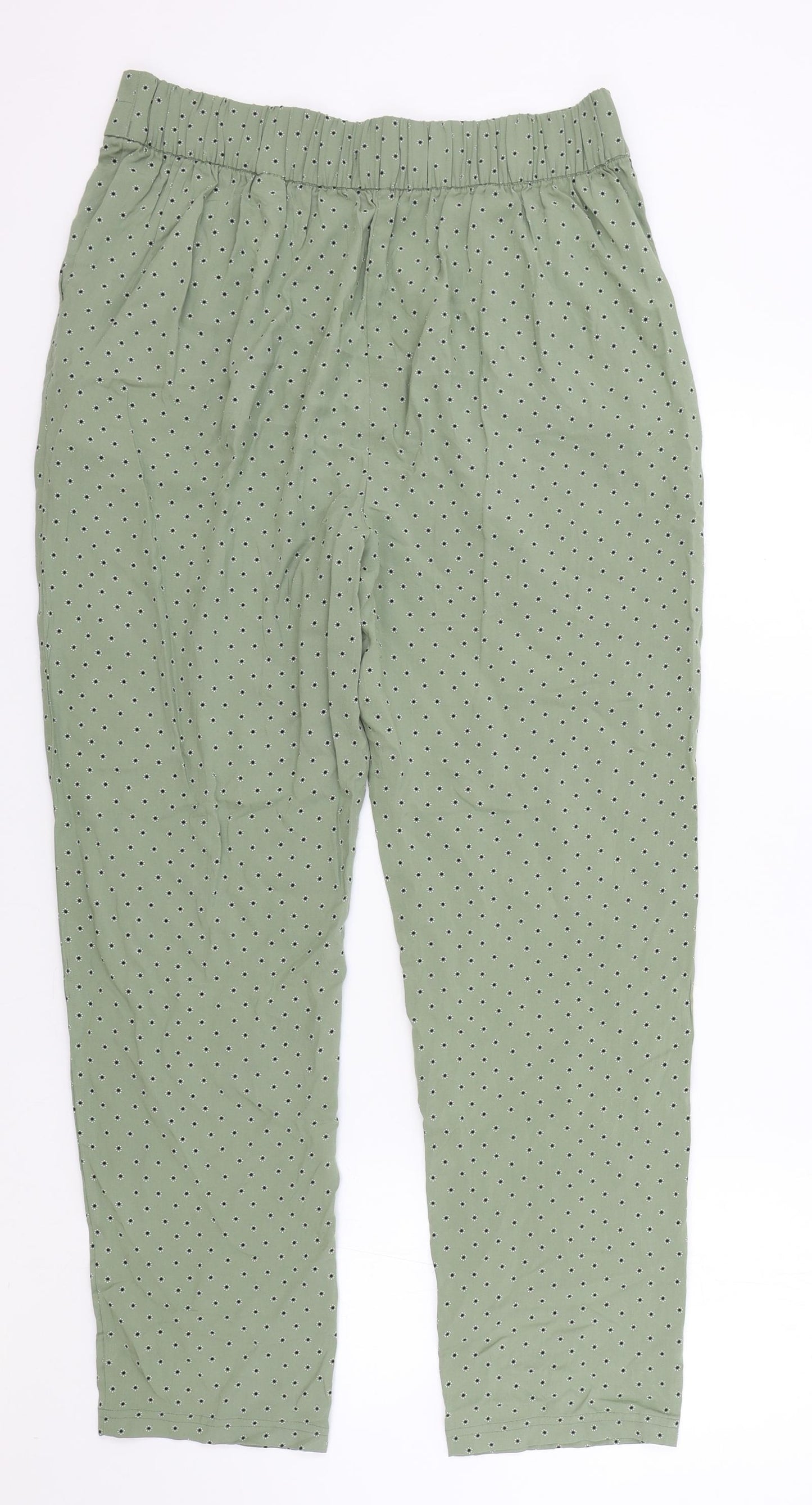 Marks and Spencer Womens Green Geometric Viscose Bloomer Trousers Size 12 L28 in Regular