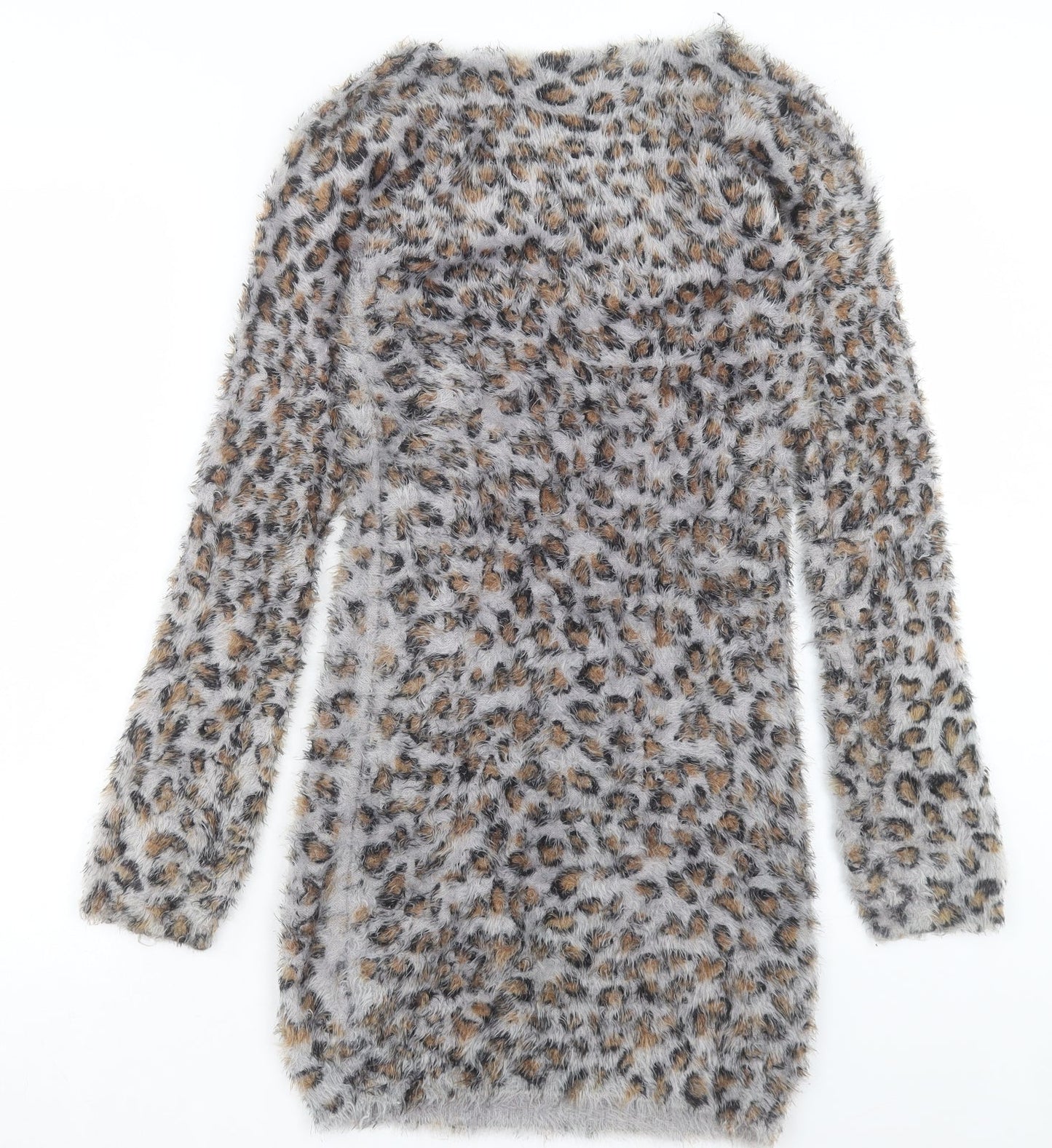 VOULEY VOUS Womens Brown Animal Print Acrylic Jumper Dress Size S V-Neck Pullover
