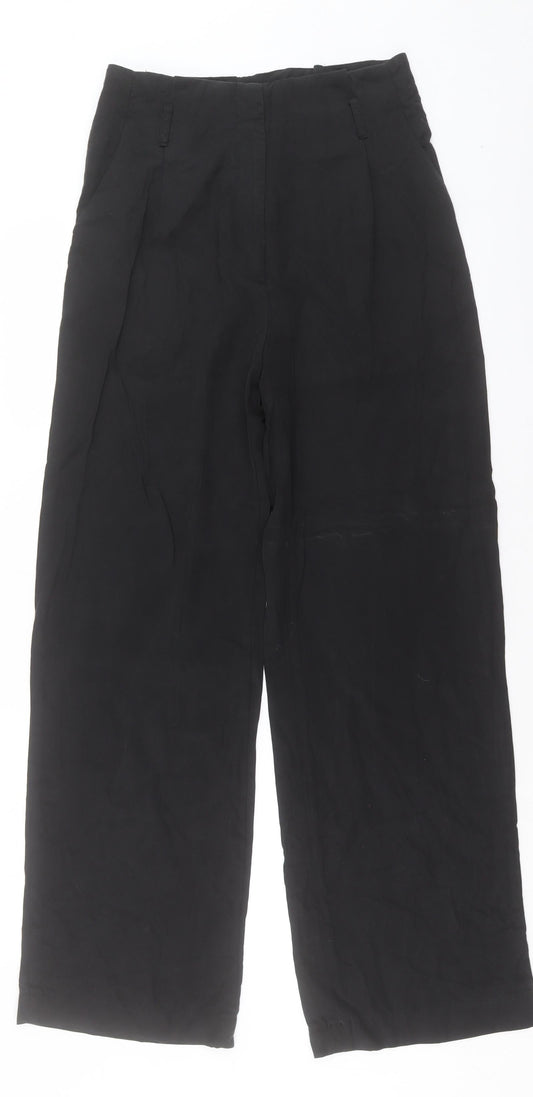 H&M Womens Black Lyocell Trousers Size 10 L31 in Regular Hook & Eye