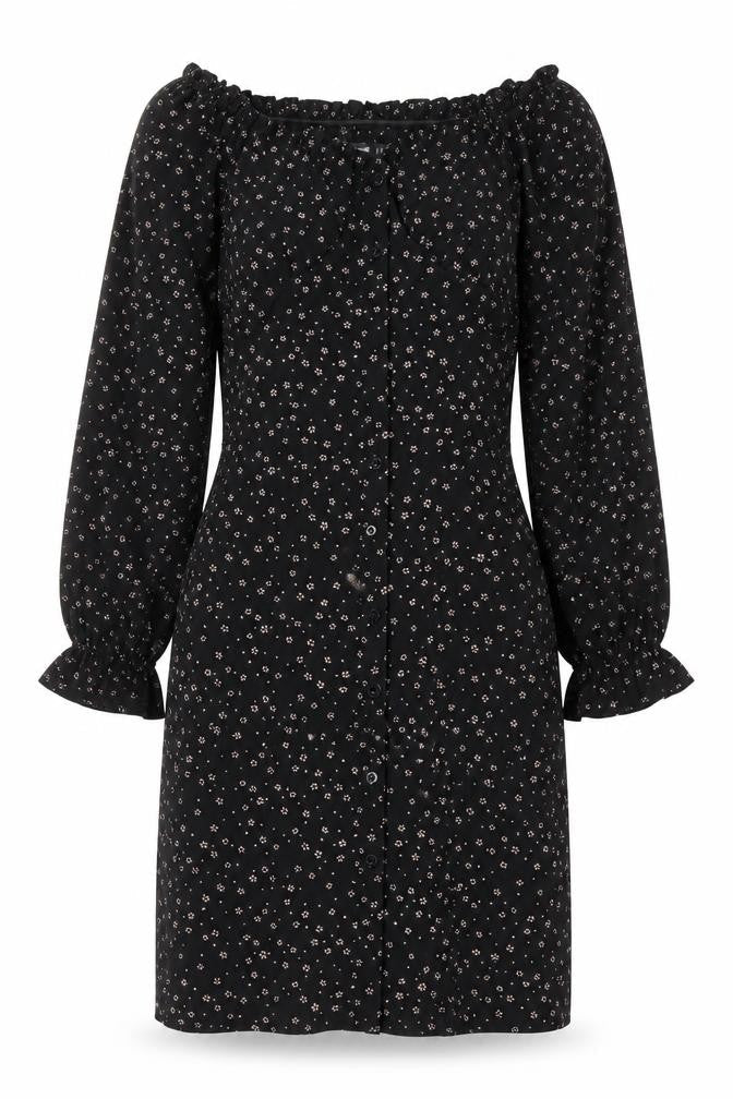 Missguided Womens Black Fair Isle Polyester A-Line Size 8 Boat Neck Button