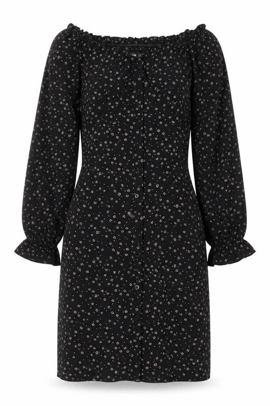 Missguided Womens Black Fair Isle Polyester A-Line Size 8 Boat Neck Button