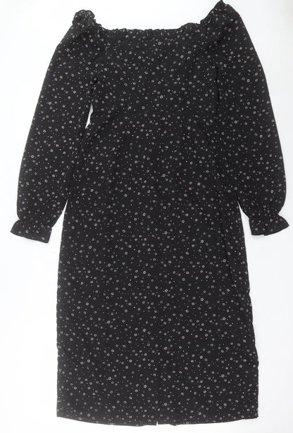 Missguided Womens Black Fair Isle Polyester A-Line Size 8 Boat Neck Button