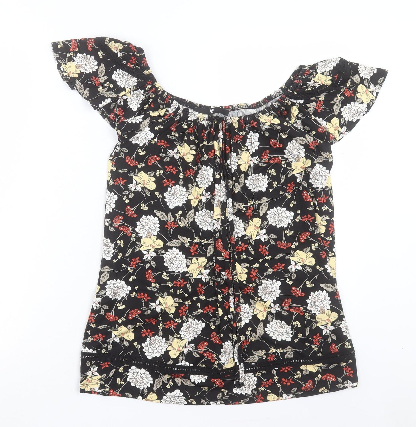 Very Womens Multicoloured Floral Viscose Basic T-Shirt Size 10 Off the Shoulder