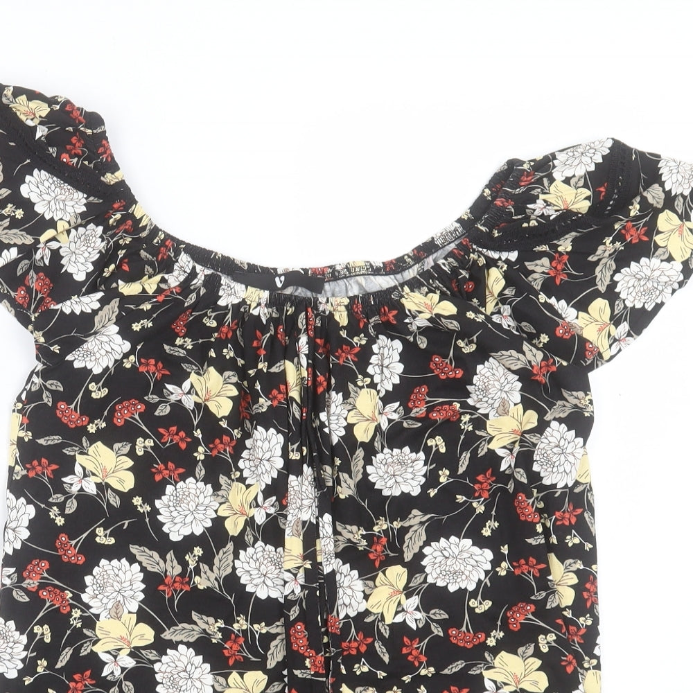 Very Womens Multicoloured Floral Viscose Basic T-Shirt Size 10 Off the Shoulder