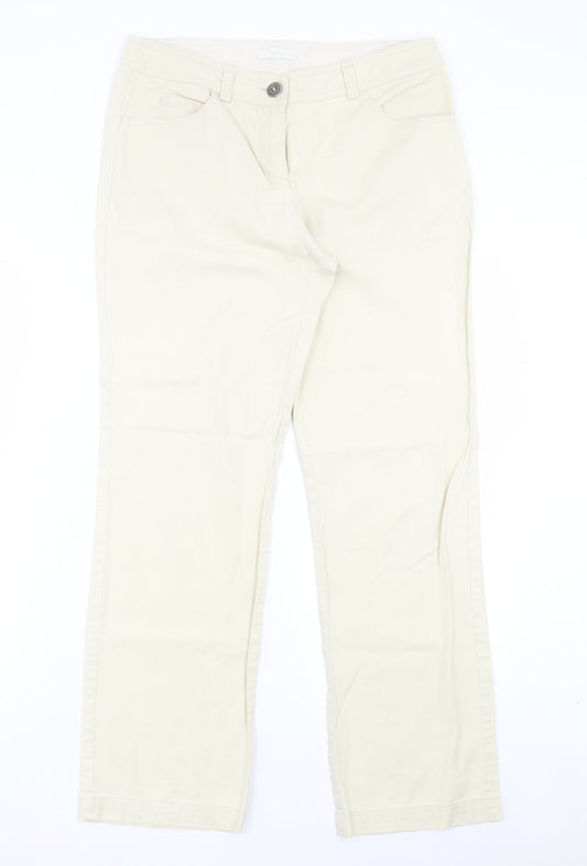 Marks and Spencer Womens Ivory Polyester Trousers Size 12 L29 in Regular Button