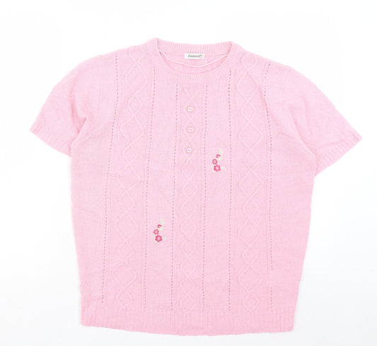 Damart Womens Pink Acrylic Basic T-Shirt Size 14 Crew Neck