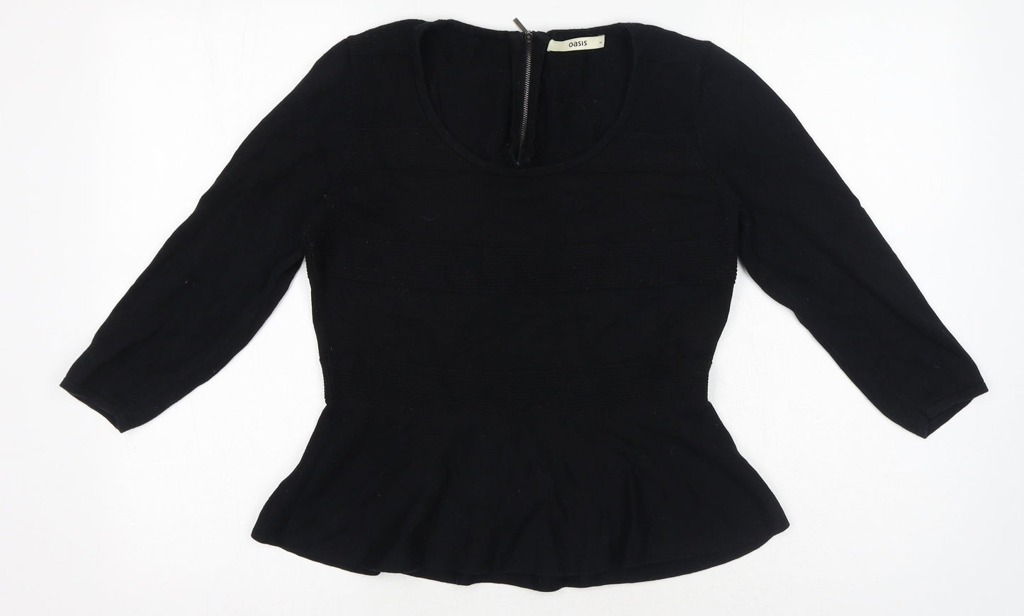 Oasis Womens Black Cotton Basic T-Shirt Size M - Peplum