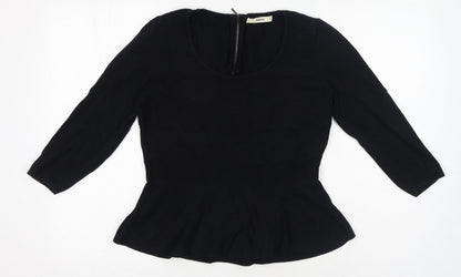 Preloved Oasis Womens Black Cotton Basic T-Shirt Size M - Peplum - Front