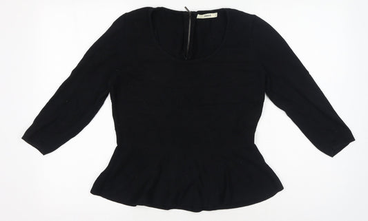 Oasis Womens Black Cotton Basic T-Shirt Size M - Peplum