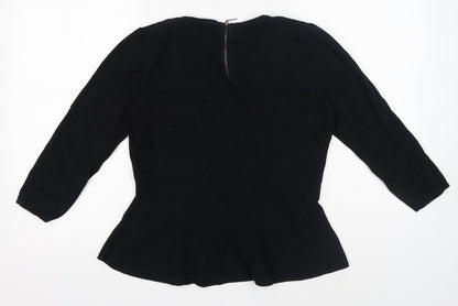 Preloved Oasis Womens Black Cotton Basic T-Shirt Size M - Peplum - Back