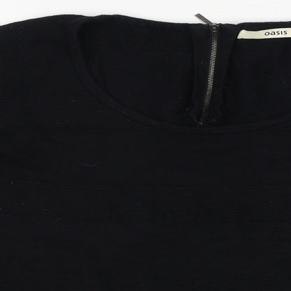 Preloved Oasis Womens Black Cotton Basic T-Shirt Size M - Peplum - Detail
