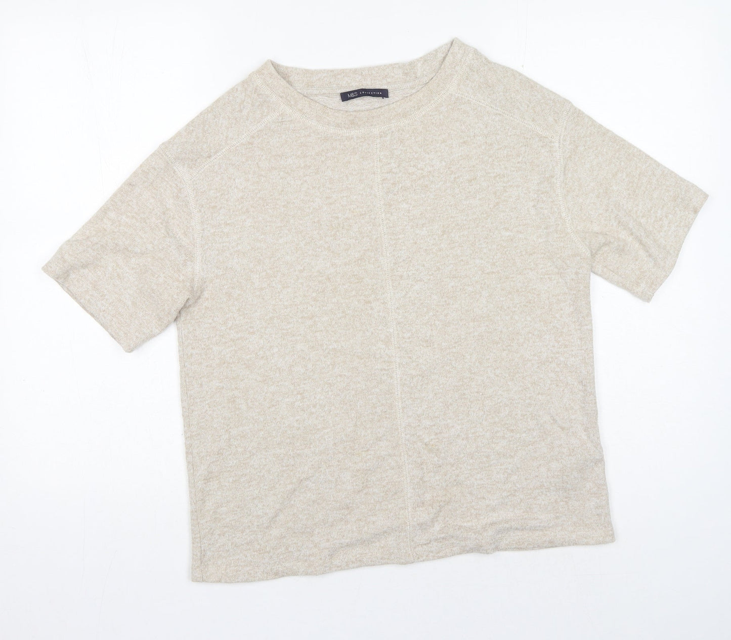 Marks and Spencer Womens Beige Viscose Basic T-Shirt Size 8 Crew Neck