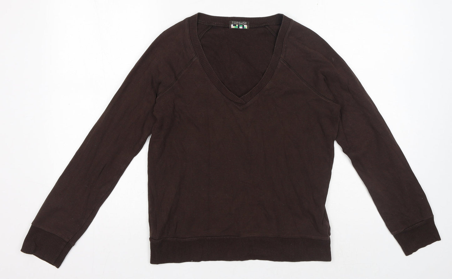 Topshop Womens Brown Cotton Pullover Sweatshirt Size 14 Pullover - V Neck