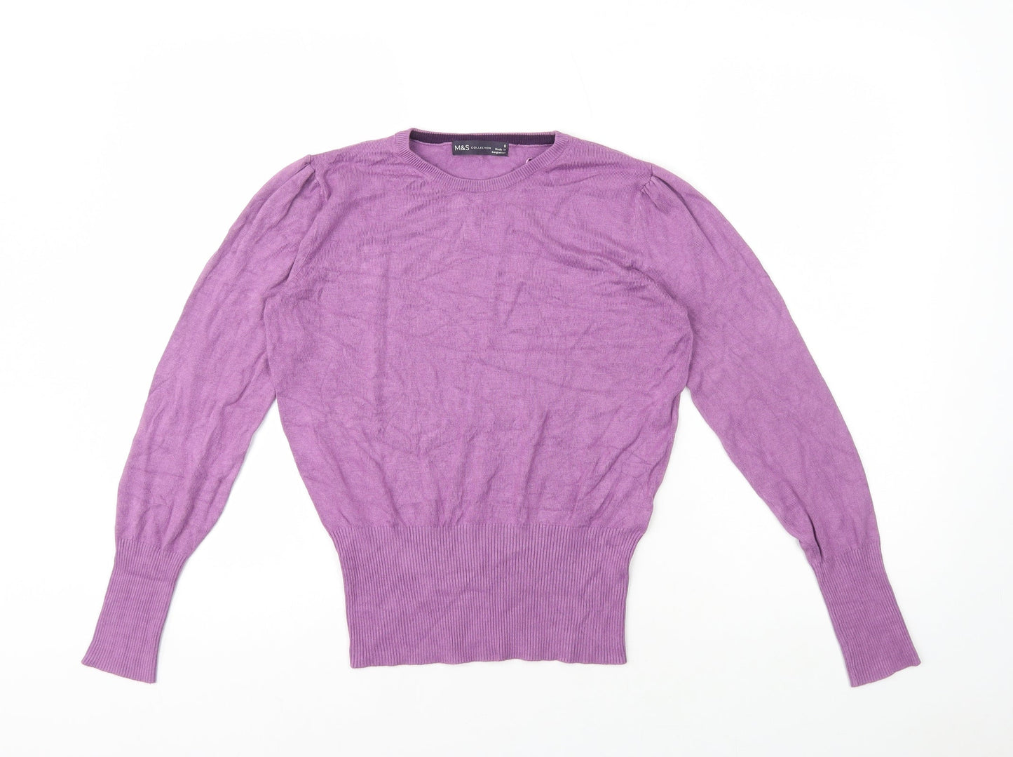 Marks and Spencer Womens Purple Round Neck Viscose Pullover Jumper Size 8