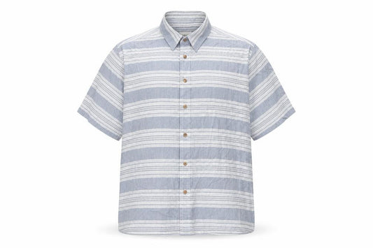 Bar Harbour Mens Grey Striped Cotton Button-Up Size L Collared Button
