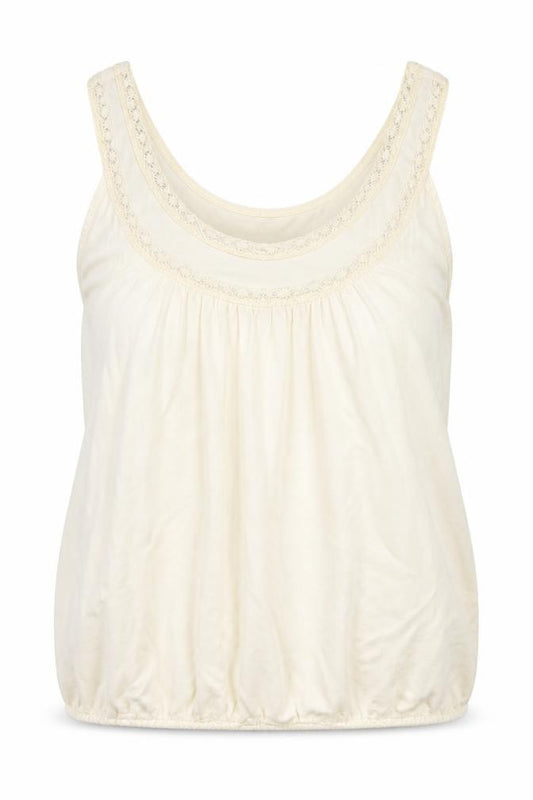 AMARANTO Womens Ivory Herringbone Viscose Basic Tank Size 14 Round Neck - Mesh Detail on Neck