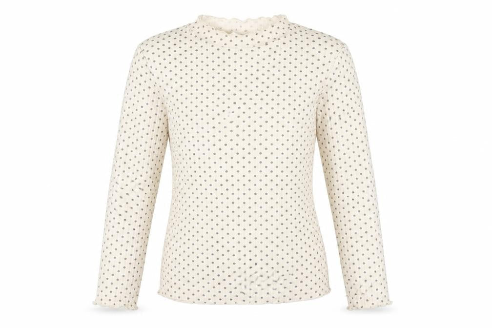 George Girls Ivory Polka Dot Cotton Basic T-Shirt Size 13-14 Years High Neck Pullover