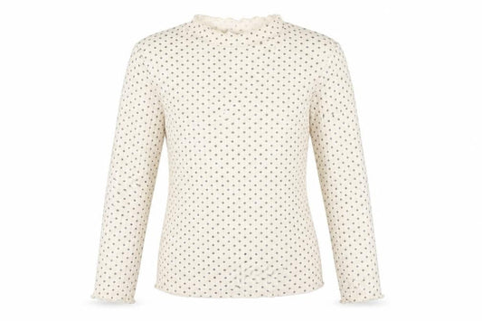 George Girls Ivory Polka Dot Cotton Basic T-Shirt Size 13-14 Years High Neck Pullover
