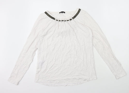 Paz Torras Womens White Viscose Basic T-Shirt Size 12 Boat Neck - Neck Detail