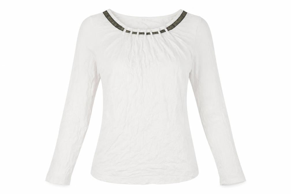 Paz Torras Womens White Viscose Basic T-Shirt Size 12 Boat Neck - Neck Detail