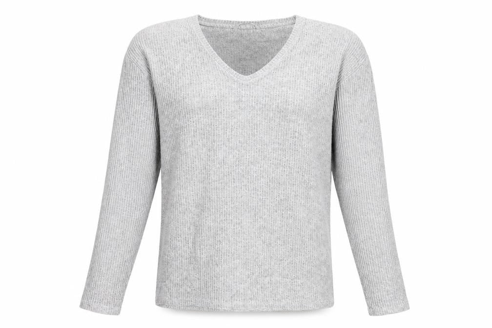 TU Womens Grey V-Neck Viscose Pullover Jumper Size 10 - Ribbed