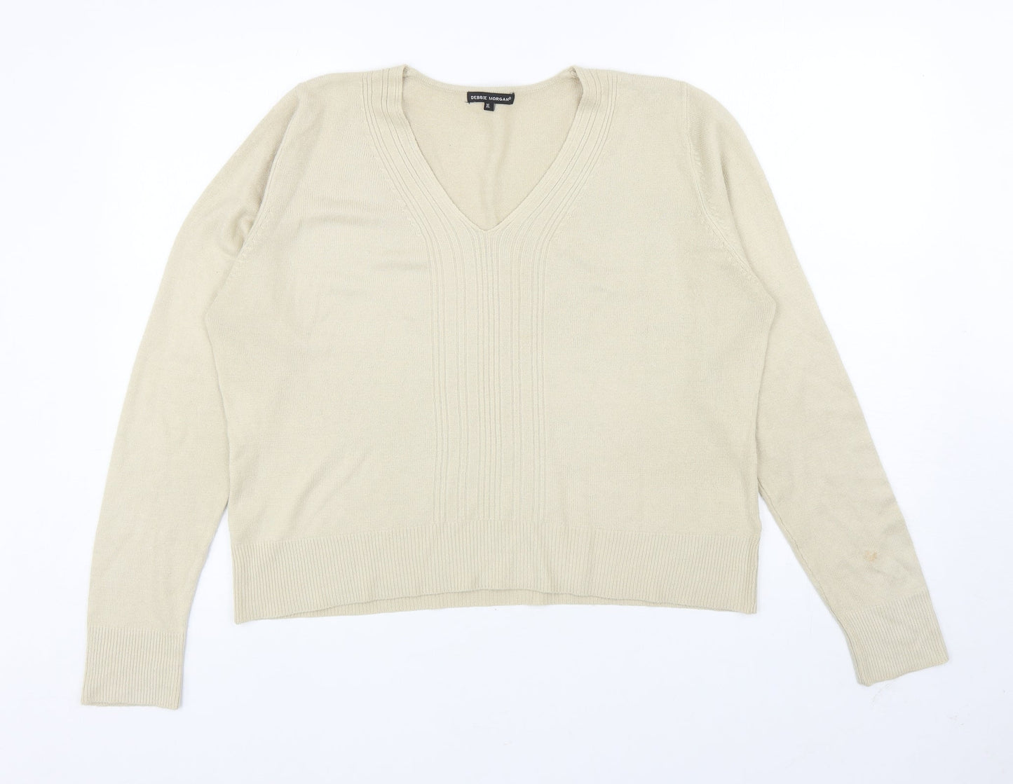 Debbie Morgan Womens Beige V-Neck Acrylic Pullover Jumper Size XL