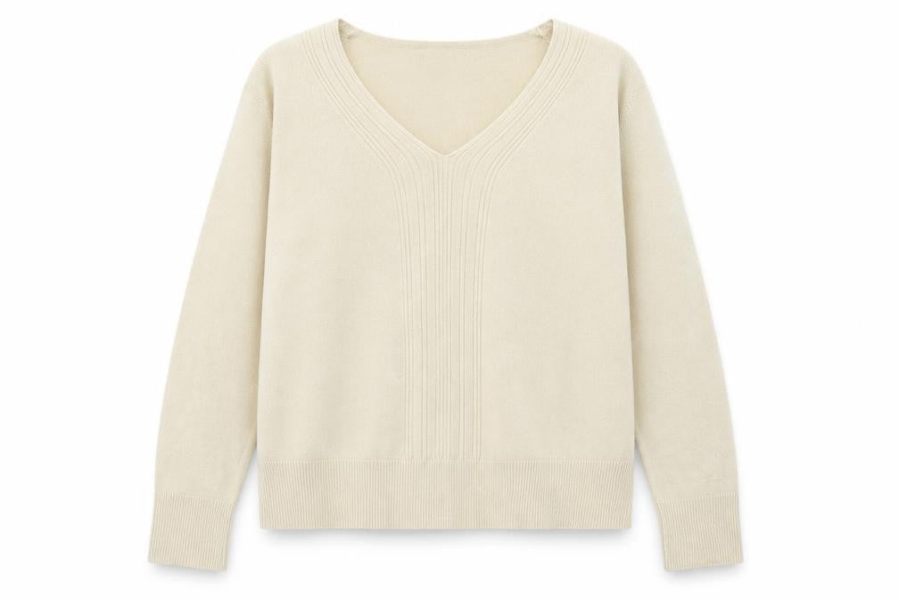 Debbie Morgan Womens Beige V-Neck Acrylic Pullover Jumper Size XL