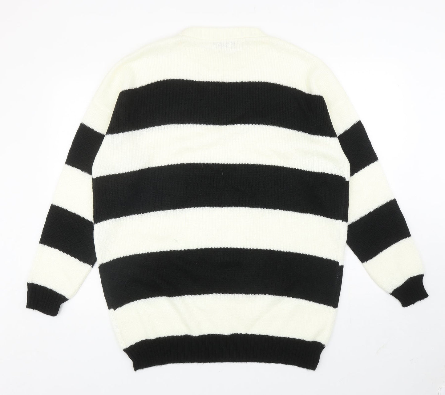 PRETTYLITTLETHING Womens Ivory Round Neck Striped Acrylic Tunic Jumper Size S