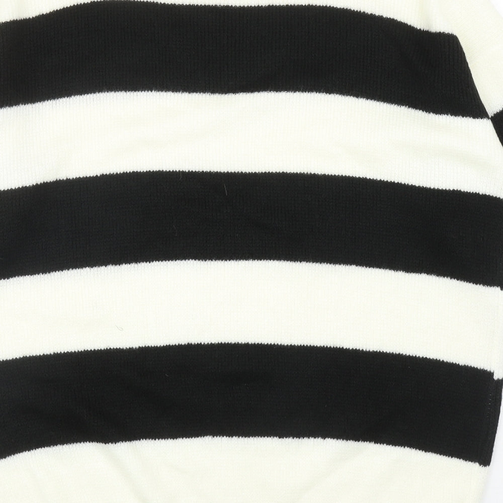 PRETTYLITTLETHING Womens Ivory Round Neck Striped Acrylic Tunic Jumper Size S