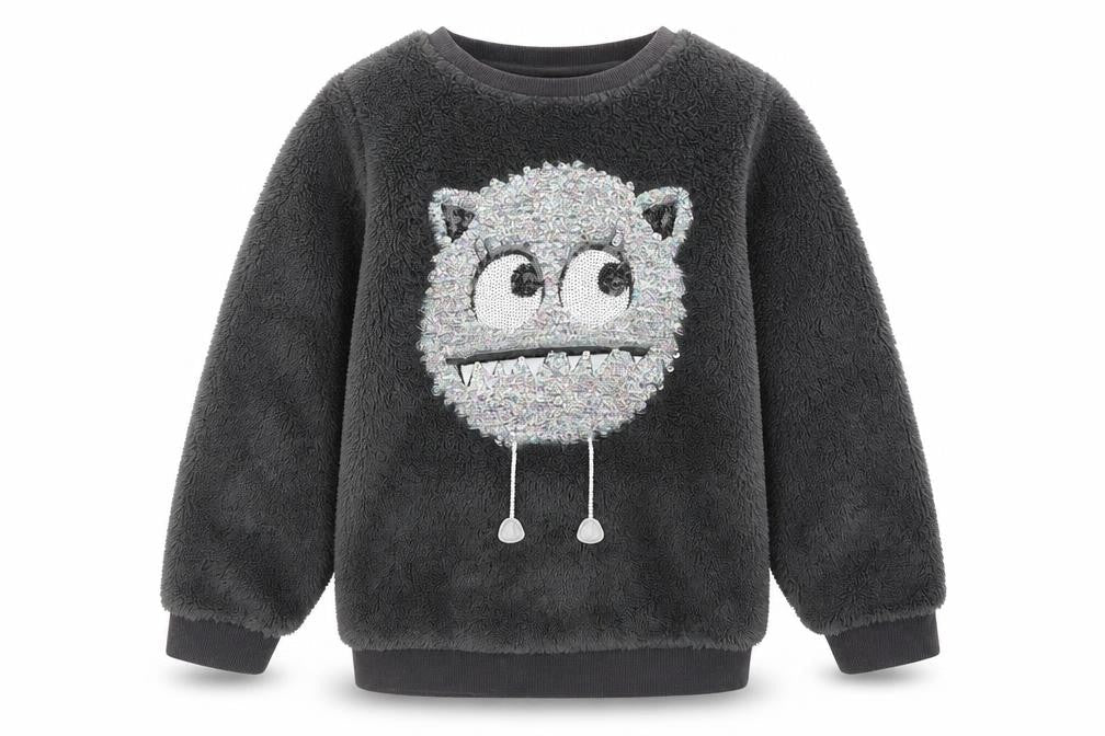 H&M Girls Grey Solid 100% Polyester Top Lounge Set Size 5-6 Years Pullover - Monster