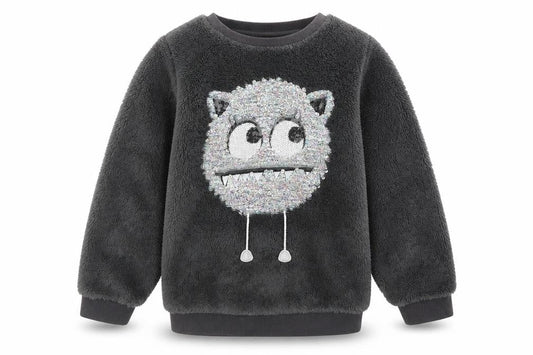 H&M Girls Grey Solid 100% Polyester Top Lounge Set Size 5-6 Years Pullover - Monster