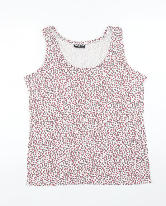 Rock&Rock Womens White Animal Print Polyester Basic Tank Size XL Scoop Neck - Leopard Print