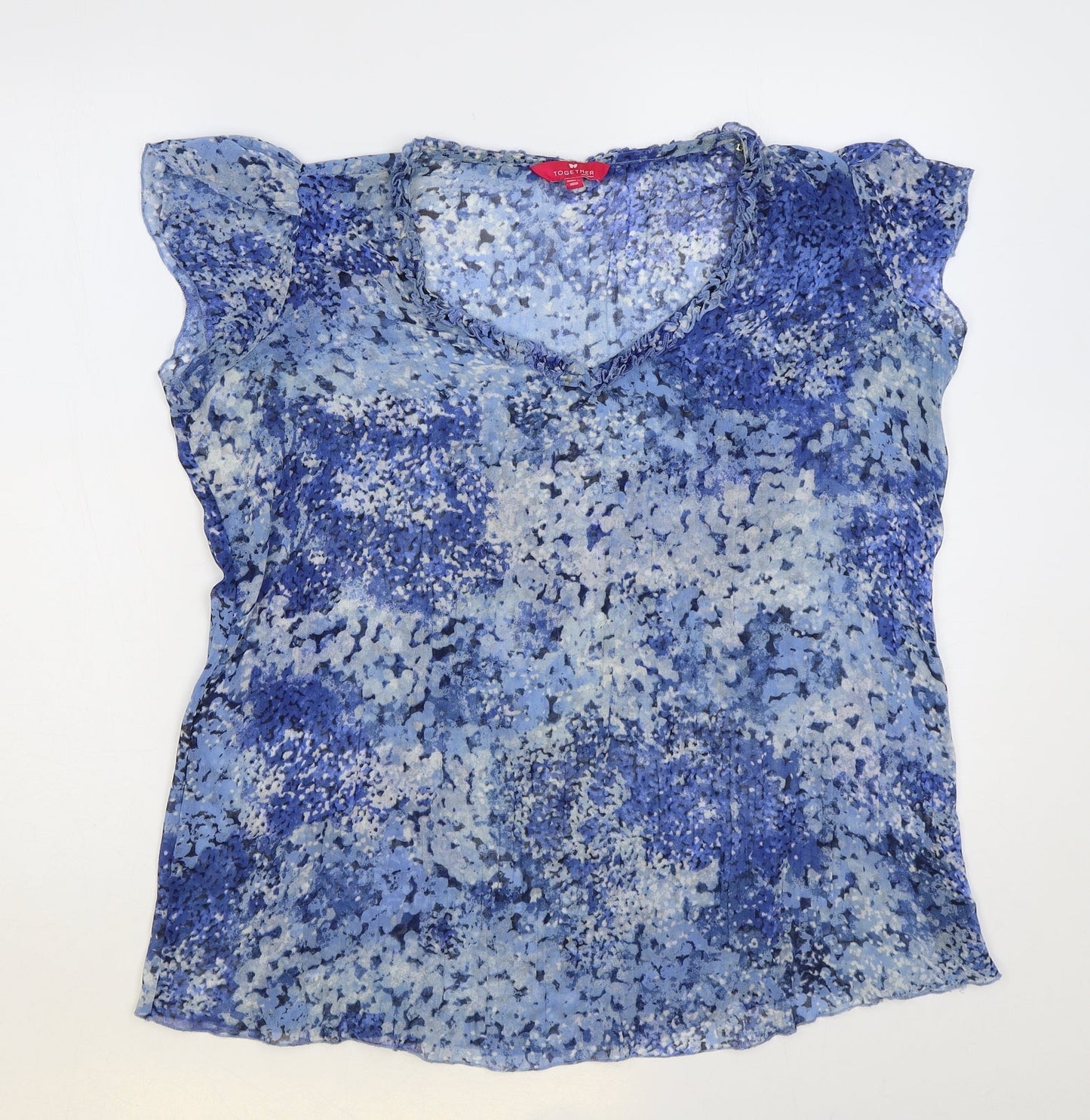 Together Womens Blue Geometric Polyester Basic Blouse Size 14 V-Neck