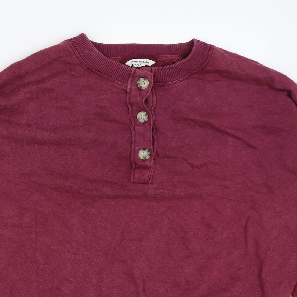 American Eagle Womens Purple Cotton Pullover Sweatshirt Size L Button
