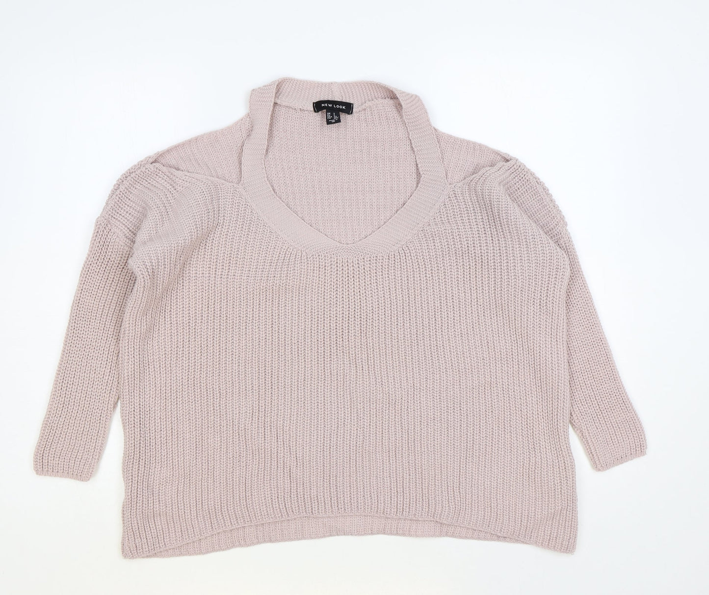 New Look Womens Pink V-Neck Acrylic Pullover Jumper Size S