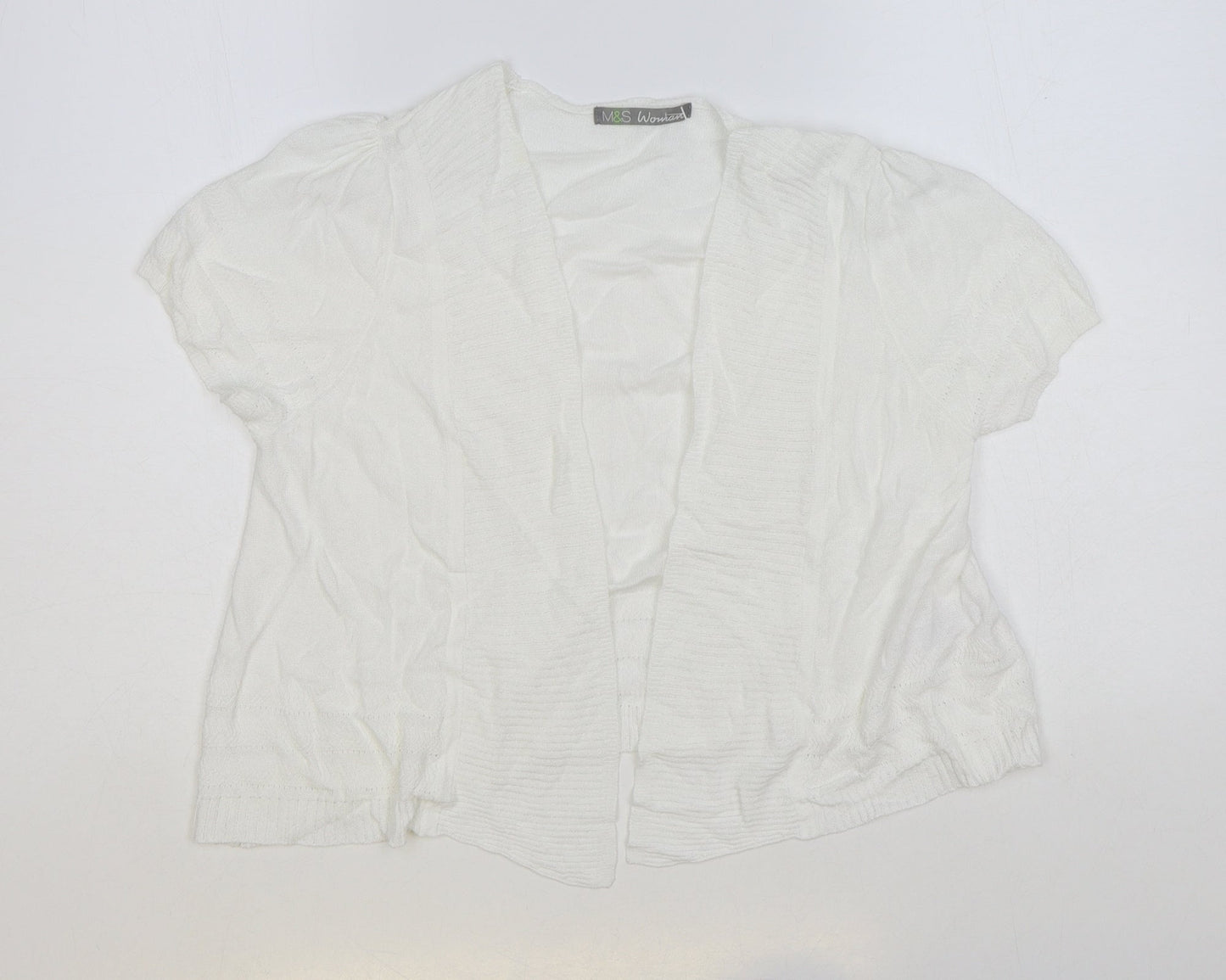 Marks and Spencer Womens White V-Neck Viscose Cardigan Jumper Size 14