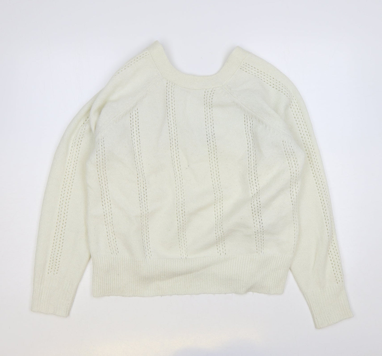 Preworn Womens Ivory Round Neck Polyester Pullover Jumper Size L