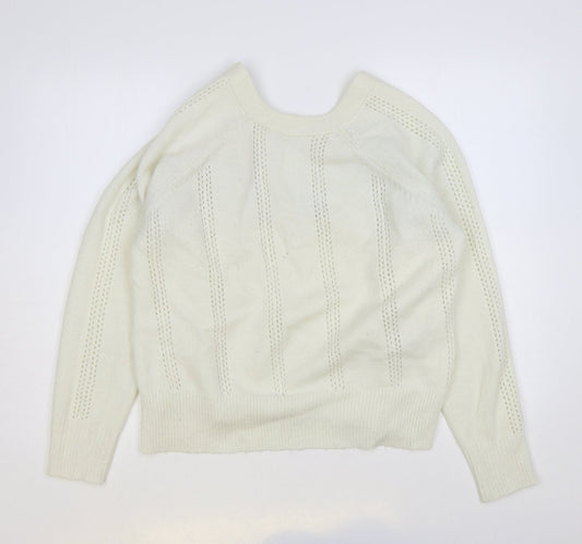 Preworn Womens Ivory Round Neck Polyester Pullover Jumper Size L