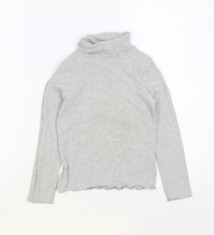 Marks & Spencer Girls Grey Roll Neck Cotton Pullover Jumper Size 8-9 Years Pullover