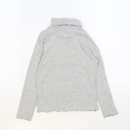 Marks & Spencer Girls Grey Roll Neck Cotton Pullover Jumper Size 8-9 Years Pullover