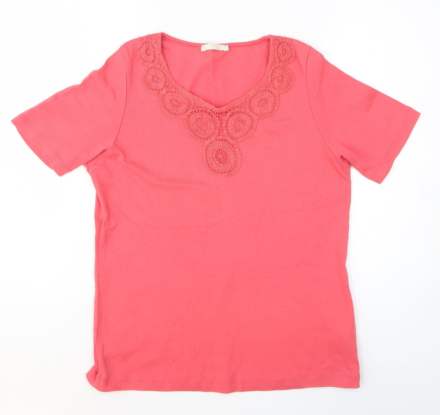 Marks and Spencer Womens Pink Cotton Basic T-Shirt Size 10 Boat Neck