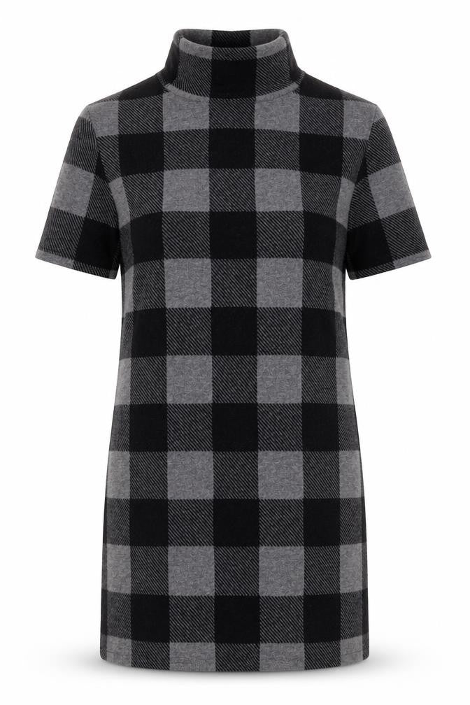 Selected Womens Grey Check Acrylic Jumper Dress Size 10 Mock Neck Pullover